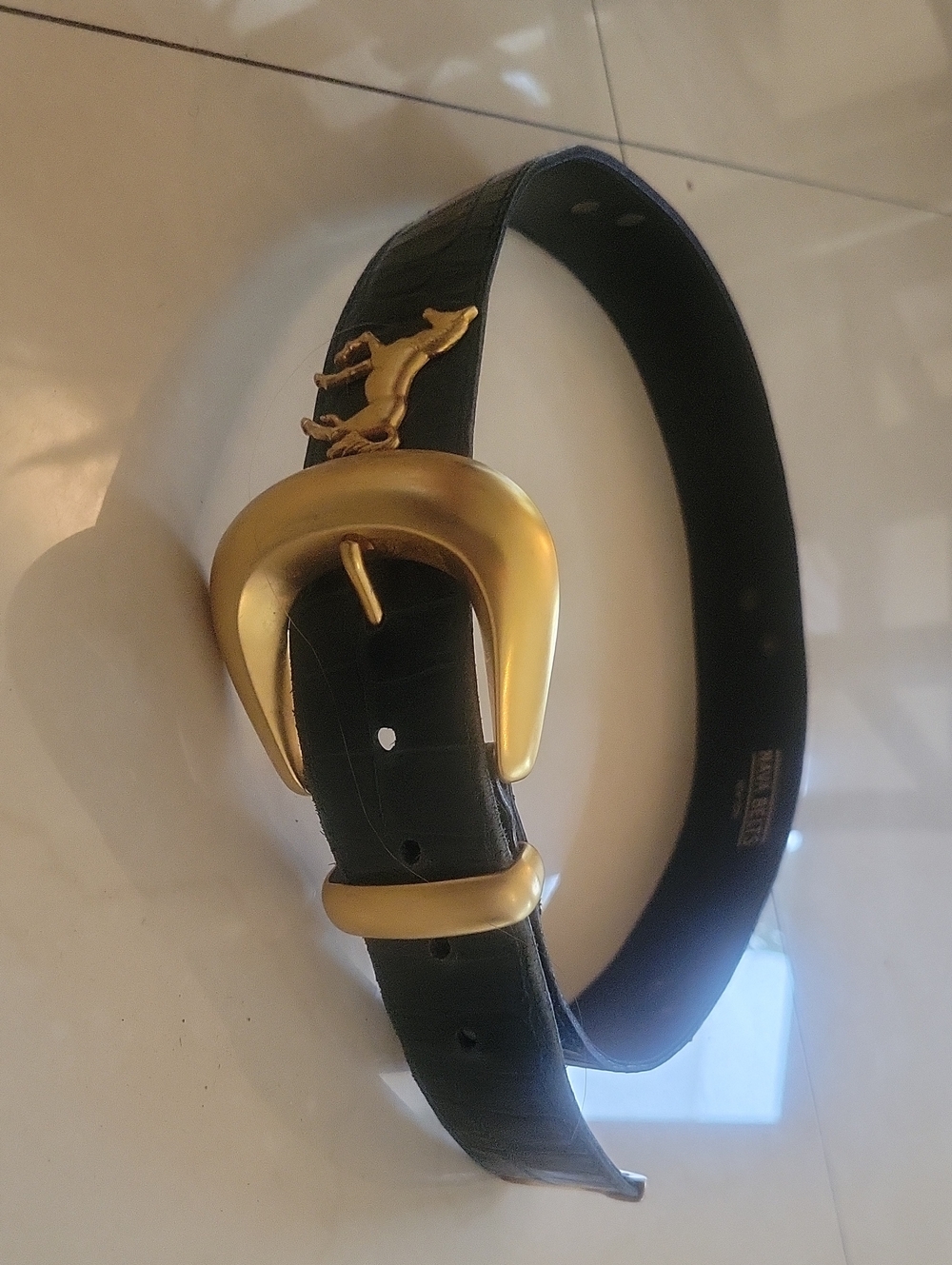 Gold Buckle Green Leather Belt